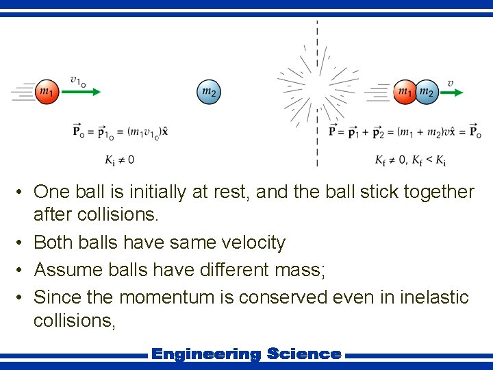  • One ball is initially at rest, and the ball stick together after