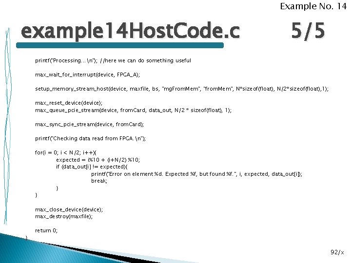 Example No. 14 example 14 Host. Code. c 5/5 printf("Processing. . . n"); //here