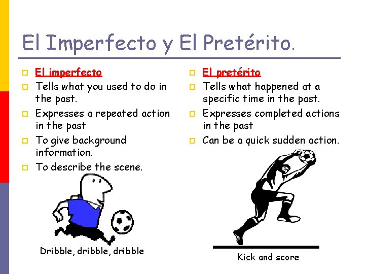 El Imperfecto y El Pretérito. p p p El imperfecto Tells what you used