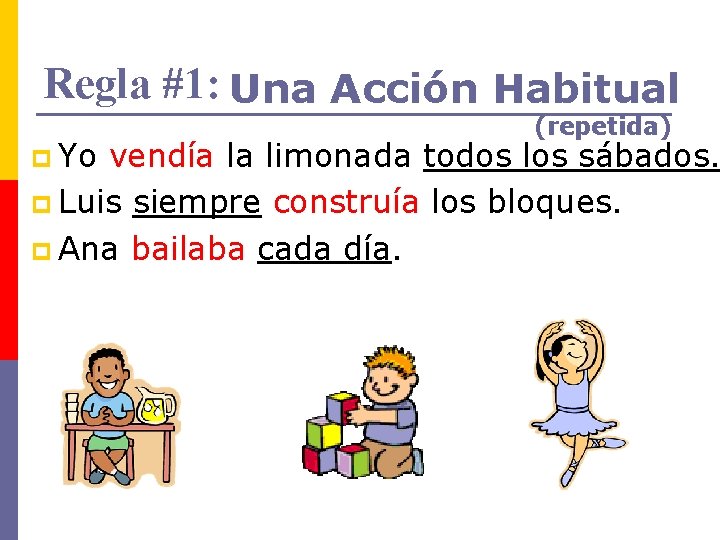 Regla #1: Una Acción Habitual p Yo (repetida) vendía la limonada todos los sábados.