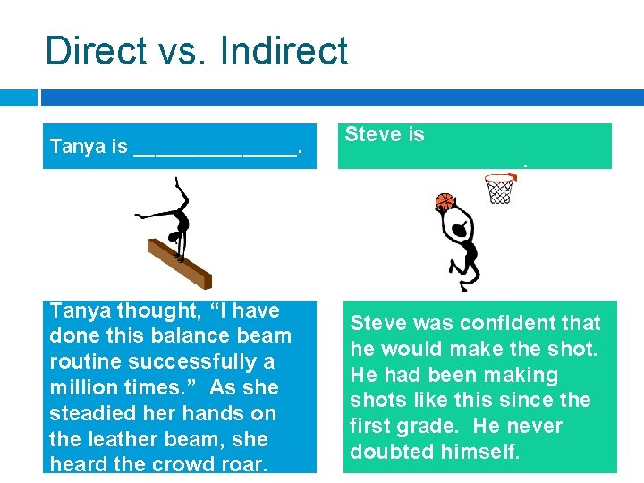 Direct vs. Indirect Tanya is ________. Steve is ________. Tanya thought, “I have done Direct vs. Indirect Tanya is ________. Steve is ________. Tanya thought, “I have done