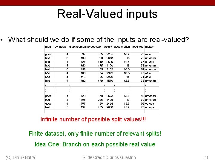 Real-Valued inputs • What should we do if some of the inputs are real-valued?