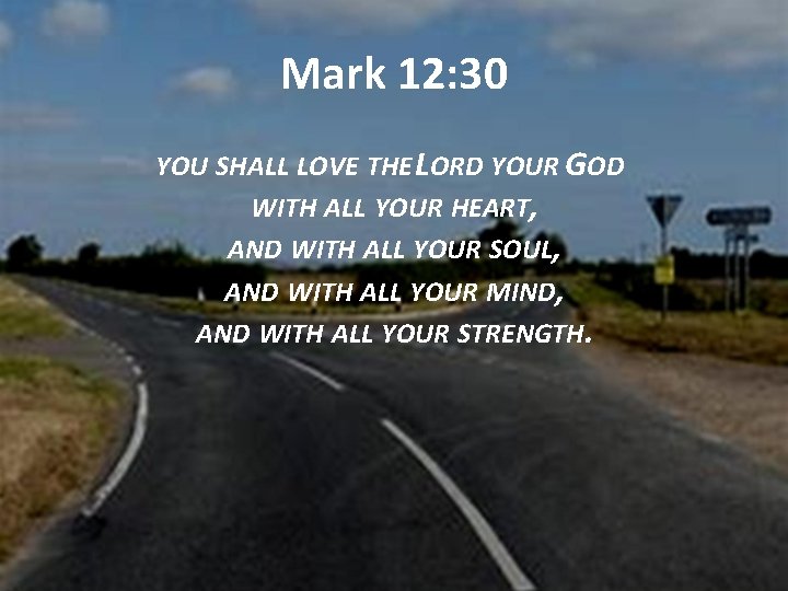 Mark 12: 30 YOU SHALL LOVE THE LORD YOUR GOD WITH ALL YOUR HEART,