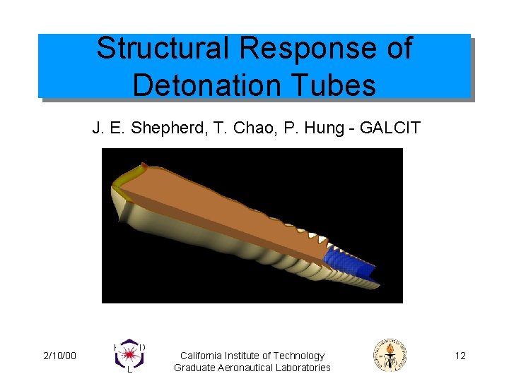 Structural Response of Detonation Tubes J. E. Shepherd, T. Chao, P. Hung - GALCIT