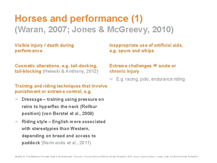 Horses and performance (1) (Waran, 2007; Jones & Mc. Greevy, 2010) Visible injury /