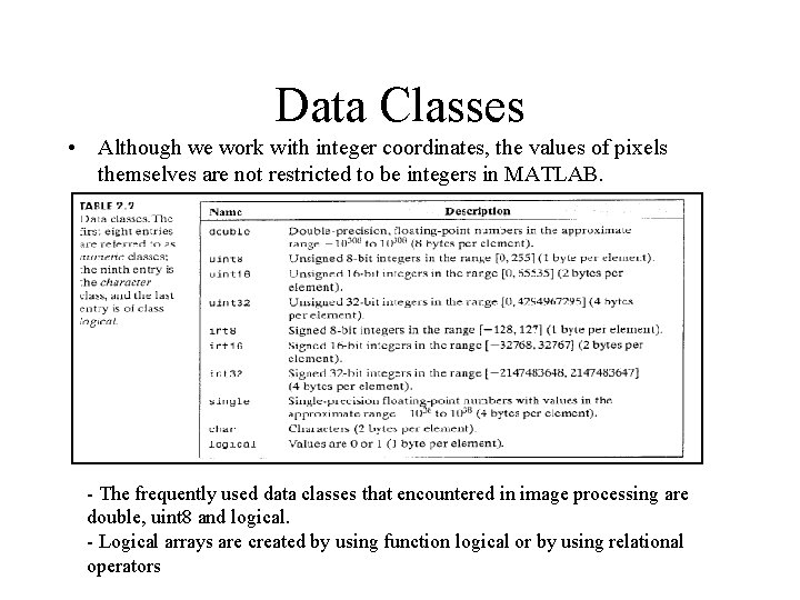 Data Classes • Although we work with integer coordinates, the values of pixels themselves