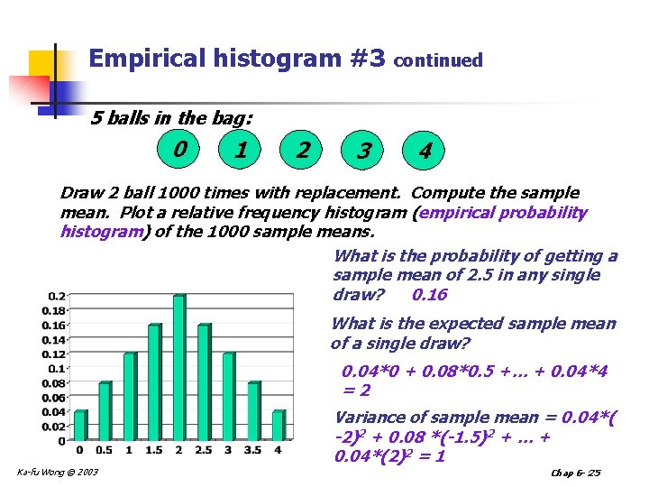 Empirical histogram #3 continued 5 balls in the bag: 0 1 2 3 4