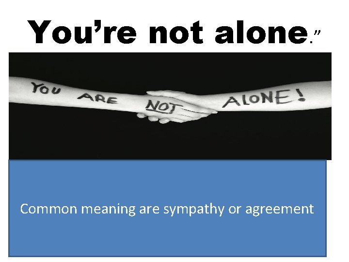 You’re not alone. ” • comm Common meaning are sympathy or agreement 