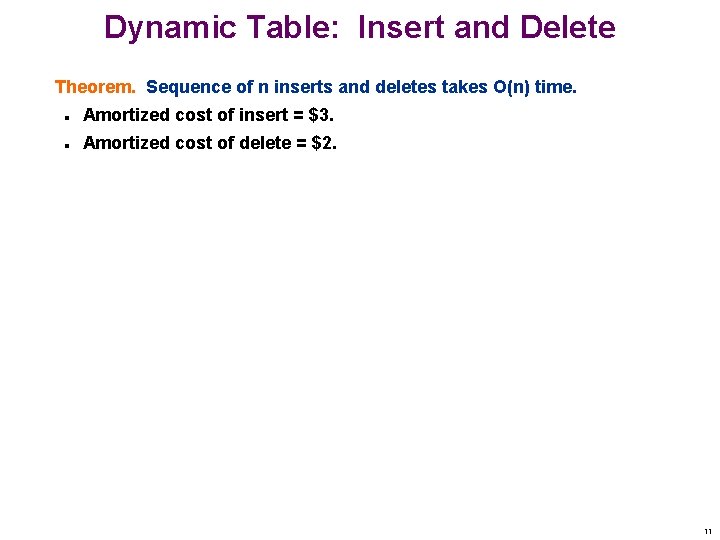 Dynamic Table: Insert and Delete Theorem. Sequence of n inserts and deletes takes O(n)