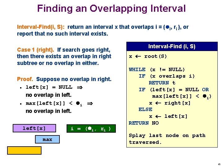 Finding an Overlapping Interval-Find(i, S): return an interval x that overlaps i = (