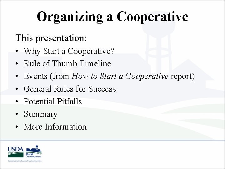 Organizing a Cooperative This presentation: • • Why Start a Cooperative? Rule of Thumb