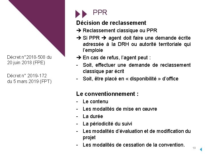 PPR Décision de reclassement Décret n° 2018 -508 du 20 juin 2018 (FPE) Décret