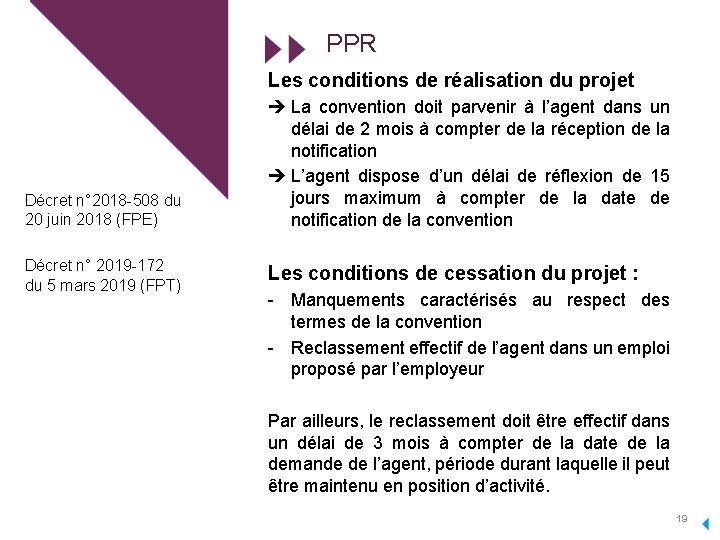 PPR Les conditions de réalisation du projet Décret n° 2018 -508 du 20 juin