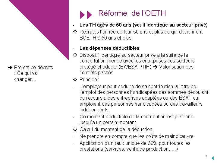 Réforme de l’OETH - Les TH âgés de 50 ans (seuil identique au secteur