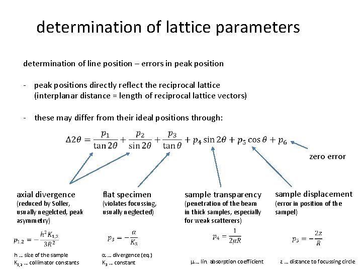 determination of lattice parameters determination of line position – errors in peak position - determination of lattice parameters determination of line position – errors in peak position -