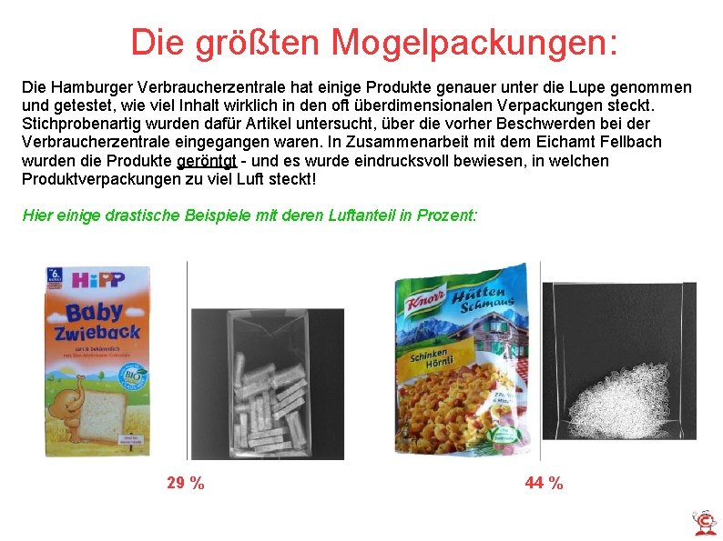 Die größten Mogelpackungen: Die Hamburger Verbraucherzentrale hat einige Produkte genauer unter die Lupe genommen