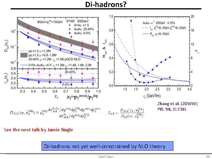 Di-hadrons? z. T=p. Trecoil/p. Ttrig Zhang et al. (ZOWW) PRL 98, 212301 See the