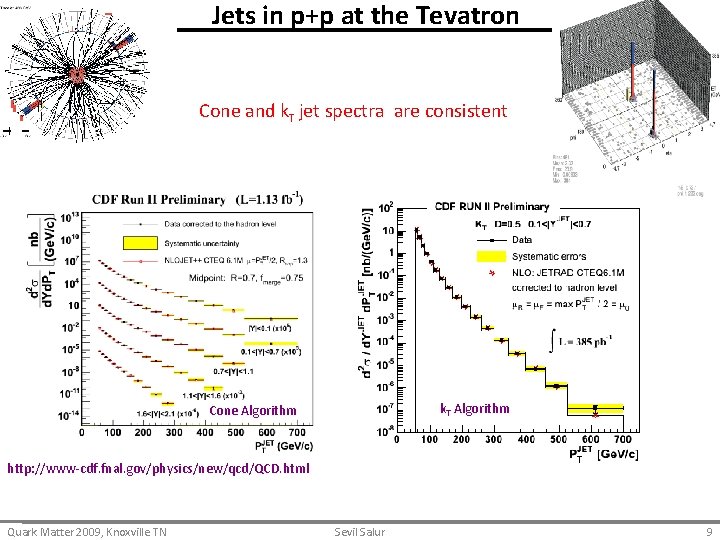Jets in p+p at the Tevatron Cone and k. T jet spectra are consistent