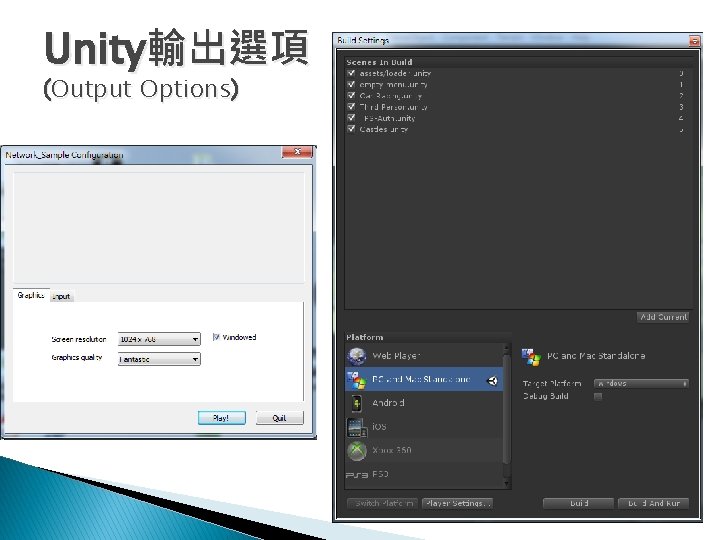 Unity輸出選項 (Output Options) 