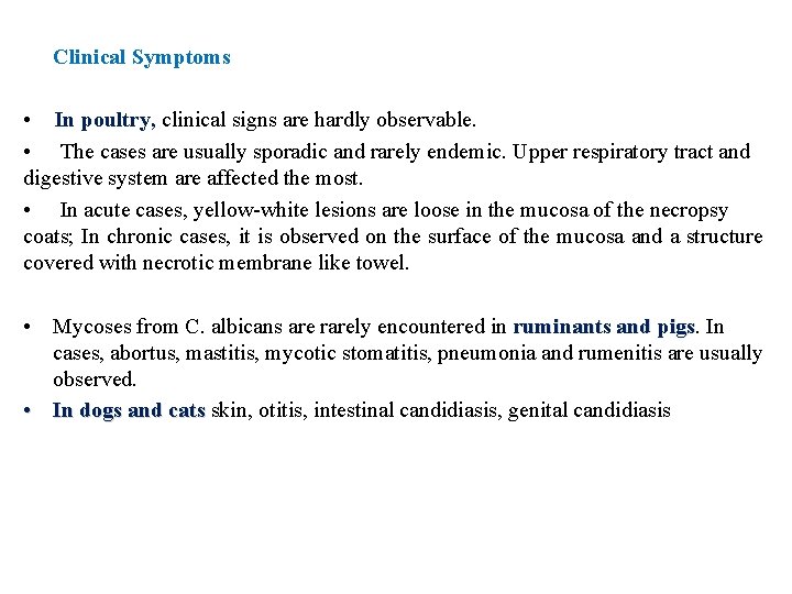 Clinical Symptoms • In poultry, clinical signs are hardly observable. • The cases are
