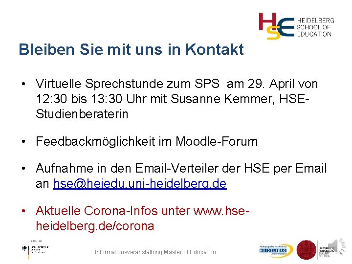 Bleiben Sie mit uns in Kontakt • Virtuelle Sprechstunde zum SPS am 29. April