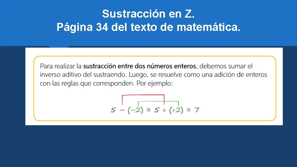Sustracción en Z. Página 34 del texto de matemática. 