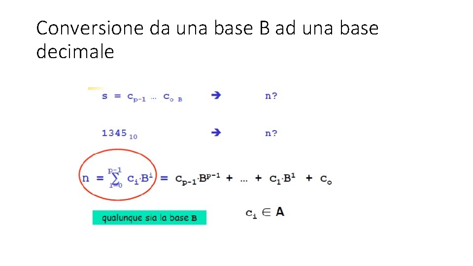 Conversione da una base B ad una base decimale Conversione da una base B ad una base decimale