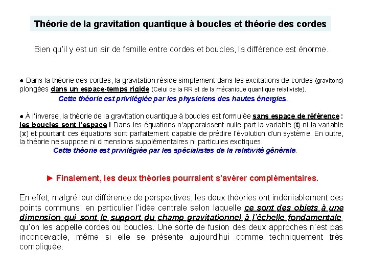 Théorie de la gravitation quantique à boucles et théorie des cordes Bien qu’il y