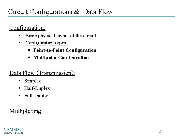 Circuit Configurations & Data Flow Configuration: • Basic physical layout of the circuit •