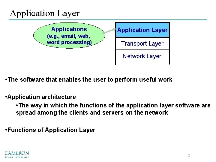 Application Layer Applications (e. g. , email, web, word processing) Application Layer Transport Layer