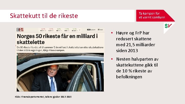 Skattekutt til de rikeste • Høyre og Fr. P har redusert skattene med 21,