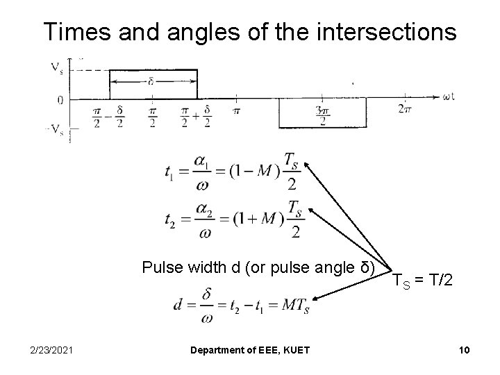 Times and angles of the intersections Pulse width d (or pulse angle δ) 2/23/2021