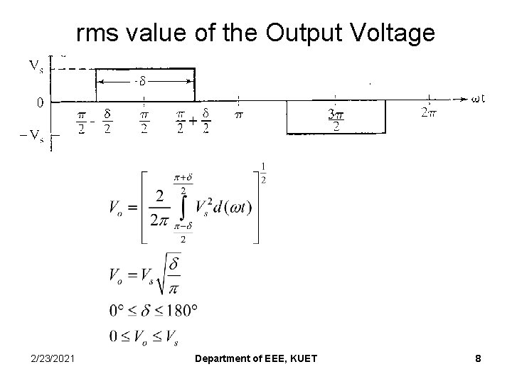 rms value of the Output Voltage 2/23/2021 Department of EEE, KUET 8 