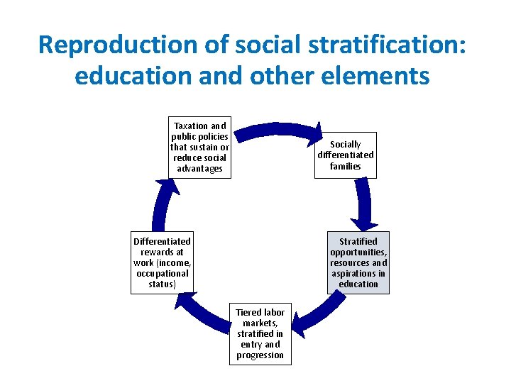 Reproduction of social stratification: education and other elements Taxation and public policies that sustain Reproduction of social stratification: education and other elements Taxation and public policies that sustain