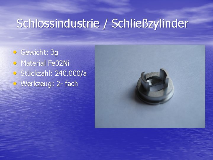 Schlossindustrie / Schließzylinder • • Gewicht: 3 g Material Fe 02 Ni Stückzahl: 240.