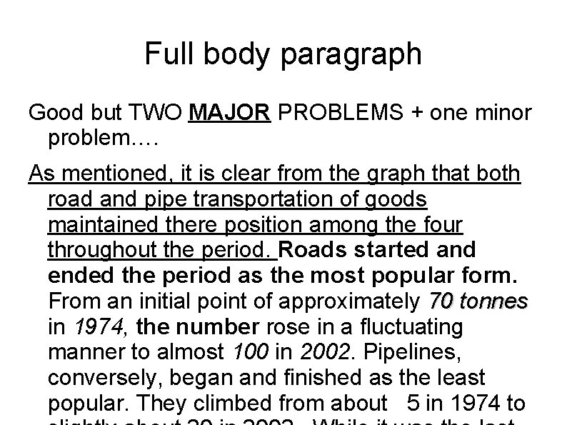 Full body paragraph Good but TWO MAJOR PROBLEMS + one minor problem…. As mentioned,