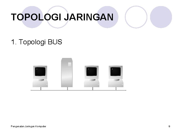 TOPOLOGI JARINGAN 1. Topologi BUS Pengenalan Jaringan Komputer 9 