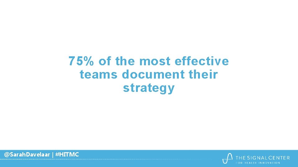 75% of the most effective teams document their strategy @Sarah. Davelaar | #HITMC 75% of the most effective teams document their strategy @Sarah. Davelaar | #HITMC