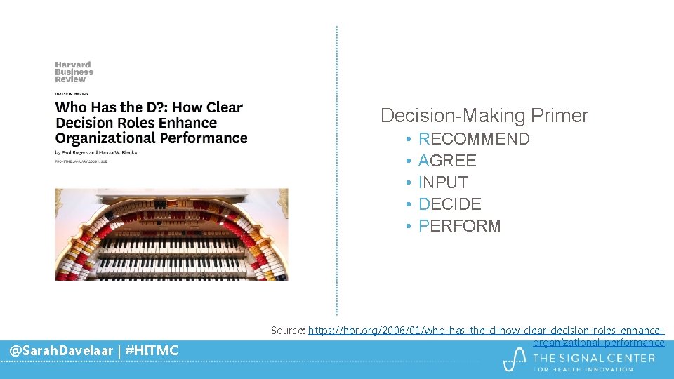 Decision-Making Primer • • • @Sarah. Davelaar | #HITMC RECOMMEND AGREE INPUT DECIDE PERFORM Decision-Making Primer • • • @Sarah. Davelaar | #HITMC RECOMMEND AGREE INPUT DECIDE PERFORM