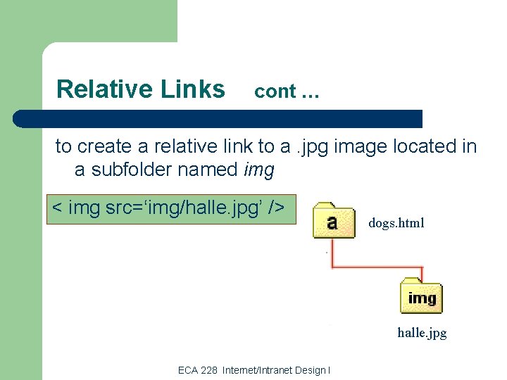 Relative Links cont … to create a relative link to a. jpg image located
