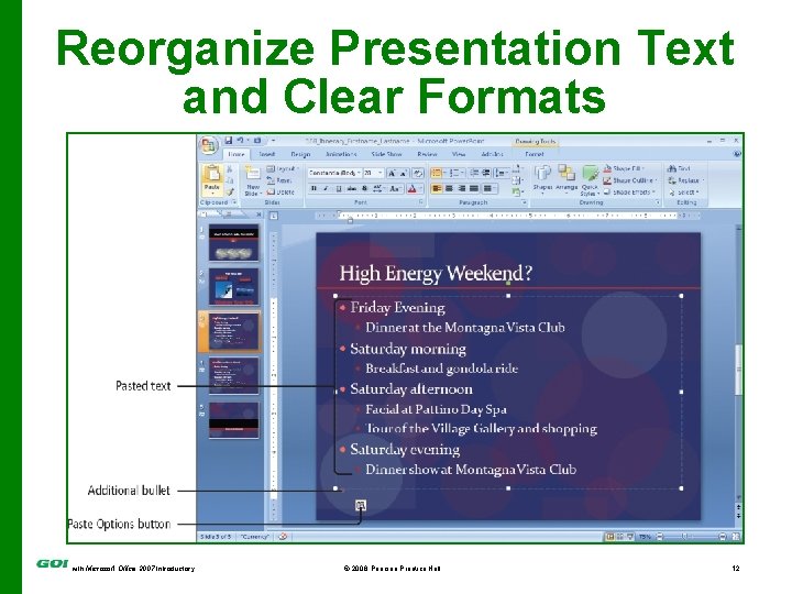 Reorganize Presentation Text and Clear Formats Graphic showing Paste Options button with Microsoft Office