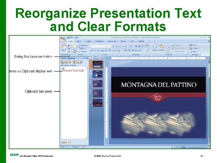 Reorganize Presentation Text and Clear Formats Graphic showing Clipboard task pane with Microsoft Office