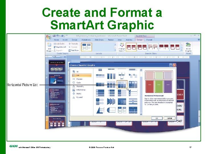 Create and Format a Smart. Art Graphic showing Picture List options with Microsoft Office