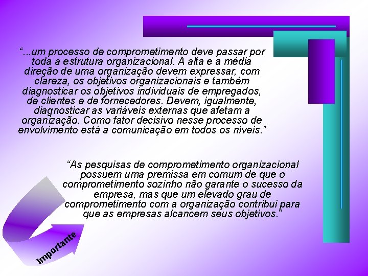 “. . . um processo de comprometimento deve passar por toda a estrutura organizacional. “. . . um processo de comprometimento deve passar por toda a estrutura organizacional.