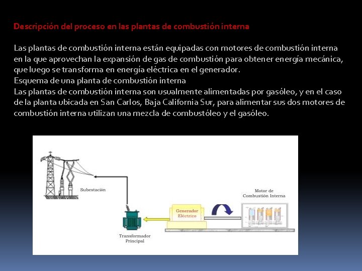 Descripción del proceso en las plantas de combustión interna Las plantas de combustión interna