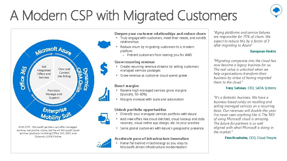 Deepen your customer relationships and reduce churn • Truly engage with customers, meet their