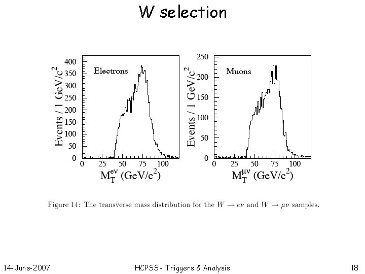 W selection 14 -June-2007 HCPSS - Triggers & Analysis 18 