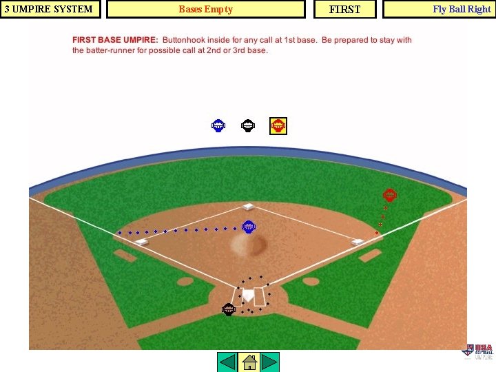 3 UMPIRE SYSTEM Bases Empty FIRST Fly Ball Right 