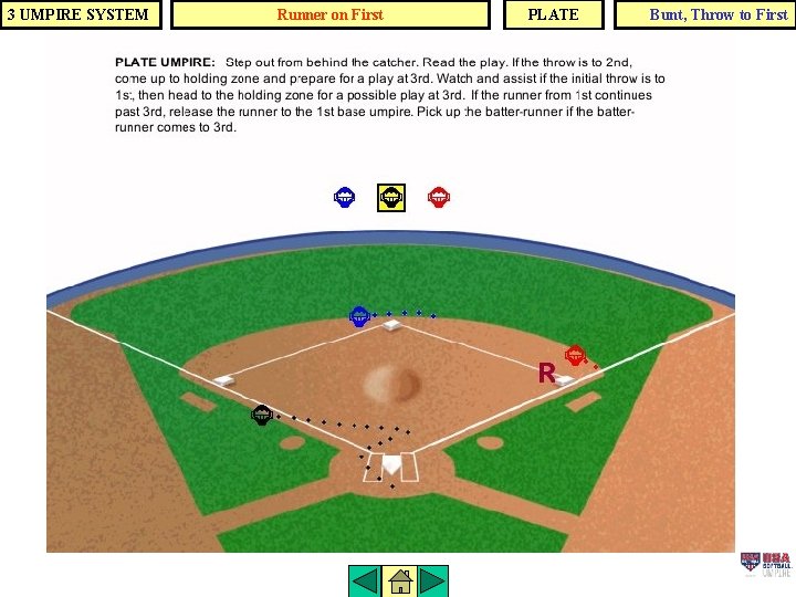 3 UMPIRE SYSTEM Runner on First PLATE Bunt, Throw to First 