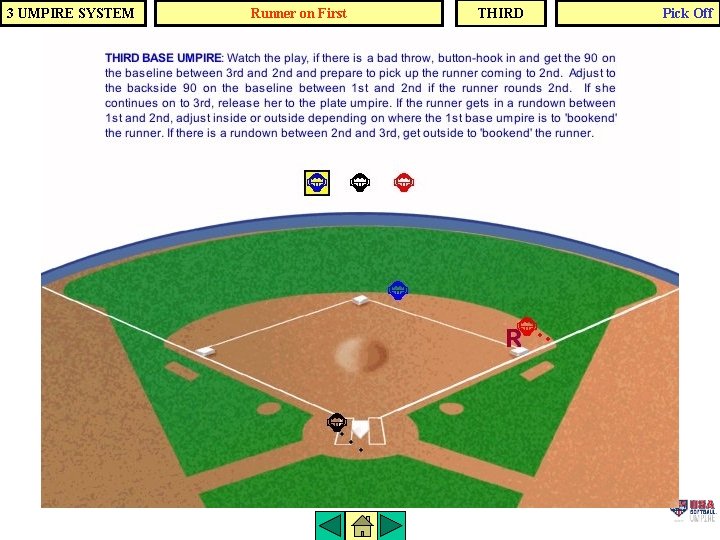 3 UMPIRE SYSTEM Runner on First THIRD Pick Off 